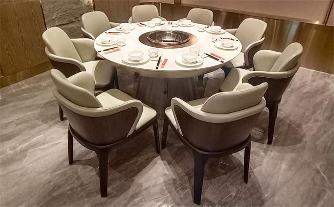 火鍋店電磁（cí）爐大理石八人位圓形火鍋桌