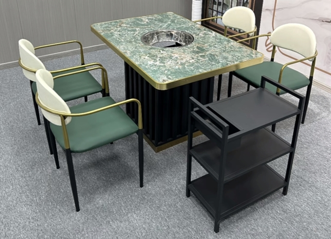 火鍋店時尚輕奢大理石下沉式電（diàn）磁爐（lú）火鍋桌