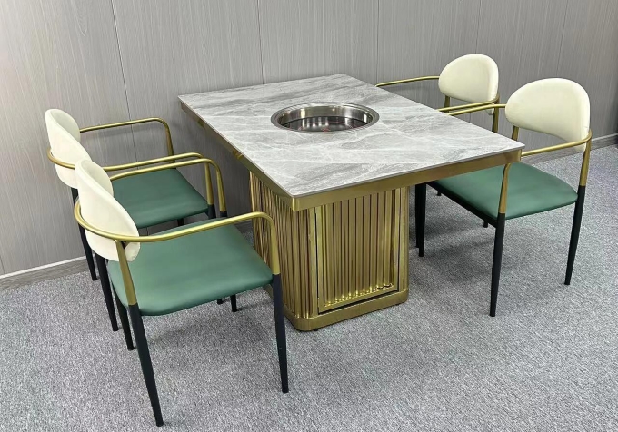 火鍋店時尚輕奢大理石下沉式電磁爐（lú）火鍋桌（zhuō）