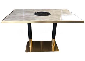 後現代輕奢不鏽鋼大理石火鍋桌