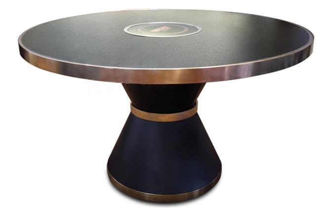 餐（cān）廳大理石桌（zhuō）麵一體電磁（cí）爐圓形火鍋桌