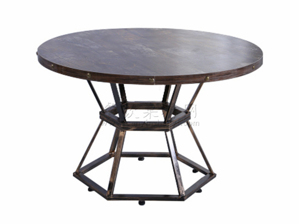 酒樓菜館複古鐵藝實木做（zuò）舊餐桌