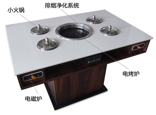 無煙淨化大理（lǐ）石台麵燒烤（kǎo）火鍋烤涮一體桌