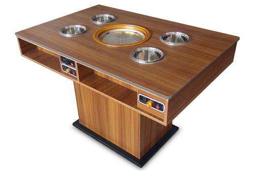 自助無煙烤肉火鍋（guō）一體桌_韓式烤（kǎo）涮一體實（shí）木火鍋桌