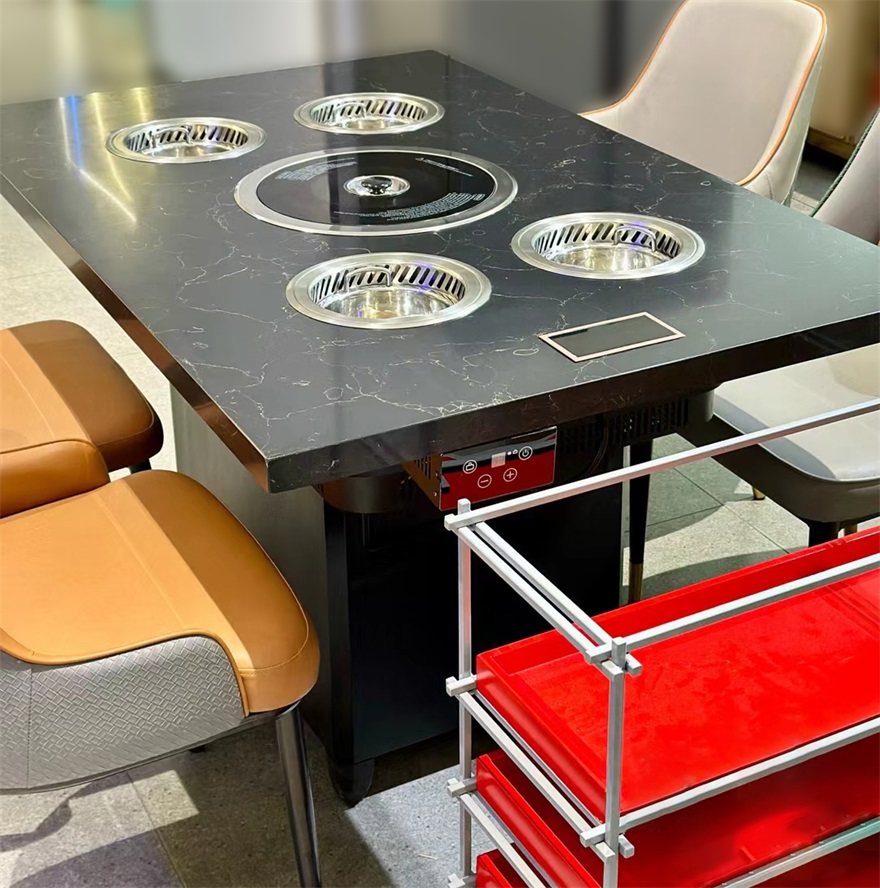 自（zì）助烤肉涮鍋一體桌_下排排煙火鍋燒烤一體桌