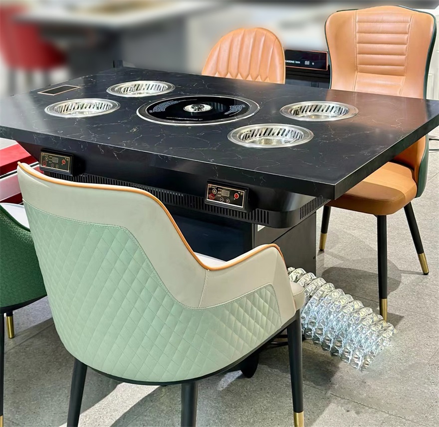 自助烤肉涮鍋一體桌_下排（pái）排煙火鍋燒烤一體桌