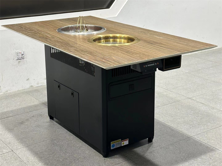 日式烤肉店仿木紋（wén）岩板無煙火鍋烤肉一體（tǐ）桌