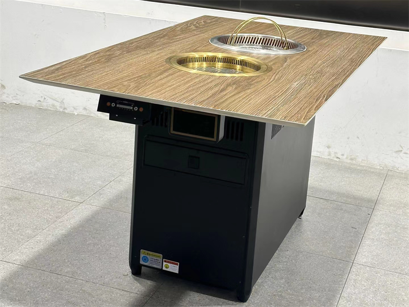 日式（shì）烤肉店仿木（mù）紋岩板無煙火鍋烤肉一體桌