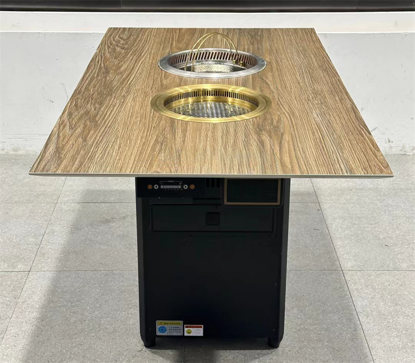 日（rì）式烤肉店仿木紋岩板無煙火鍋烤（kǎo）肉一（yī）體桌