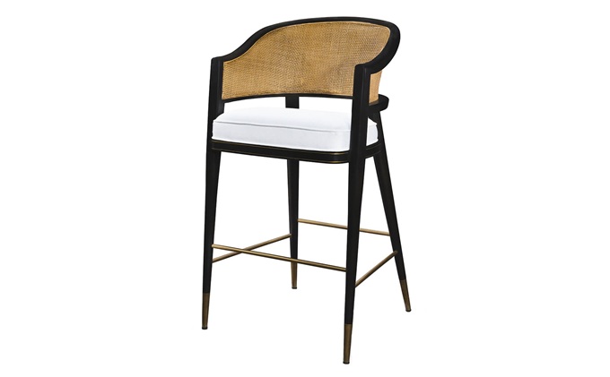 咖啡廳休閑實木(mù)藤編(biān)吧(ba)台高腳椅(yǐ)