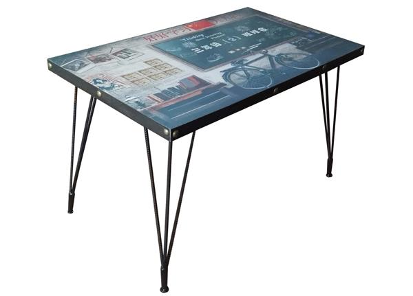 工業複古主題餐廳餐桌_五金銅釘圍邊(biān)鋼筋方桌