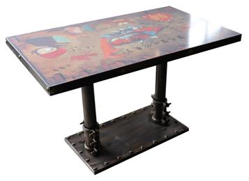 工業風（fēng）實木餐桌麵五金鐵藝包邊_古（gǔ）銅金色餐桌腳