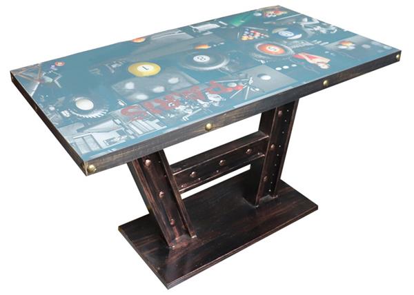 老舊重工業風餐桌_鐵藝銅（tóng）釘包邊（biān）_工字鋼材餐腳個性西餐桌子