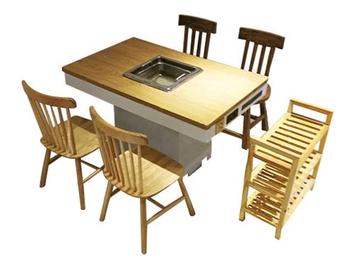 實木電磁爐下沉式無煙淨化火鍋桌椅