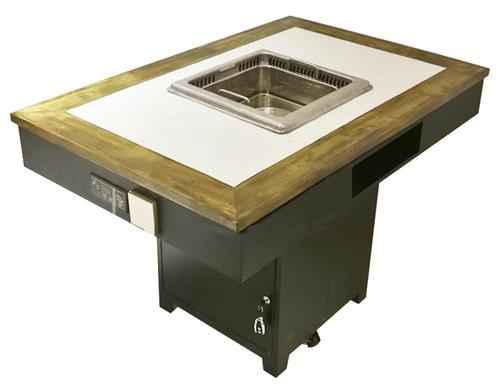 實木嵌大理石電磁爐無煙淨化火鍋桌