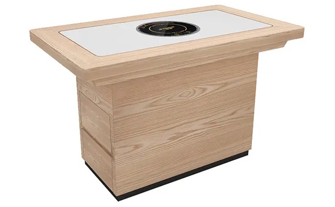 實（shí）木包（bāo）邊大理石帶抽屜桌（zhuō）腳火鍋桌