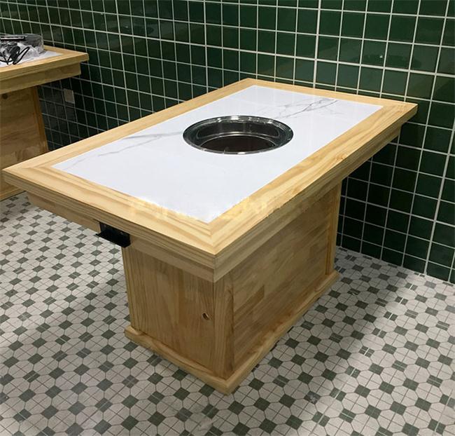 串串香實（shí）木無煙火鍋桌_下沉式無煙火鍋桌