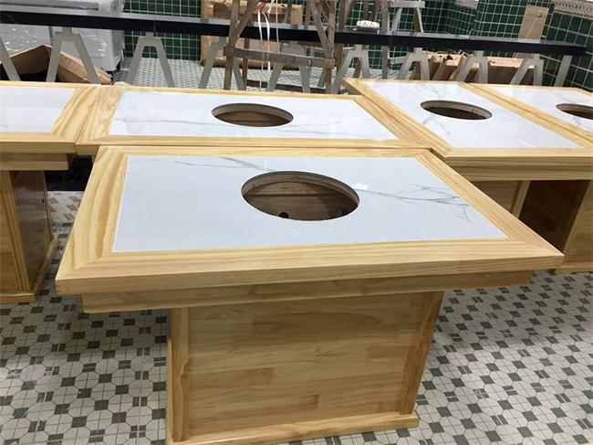 串串香實木無煙火鍋（guō）桌_下沉式（shì）無煙火鍋桌