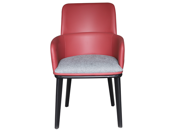 現代紅色皮革與灰色布藝實木(mù)餐椅