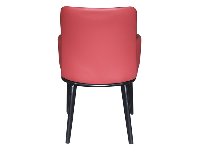 現代紅色皮革與灰色布藝實(shí)木餐椅