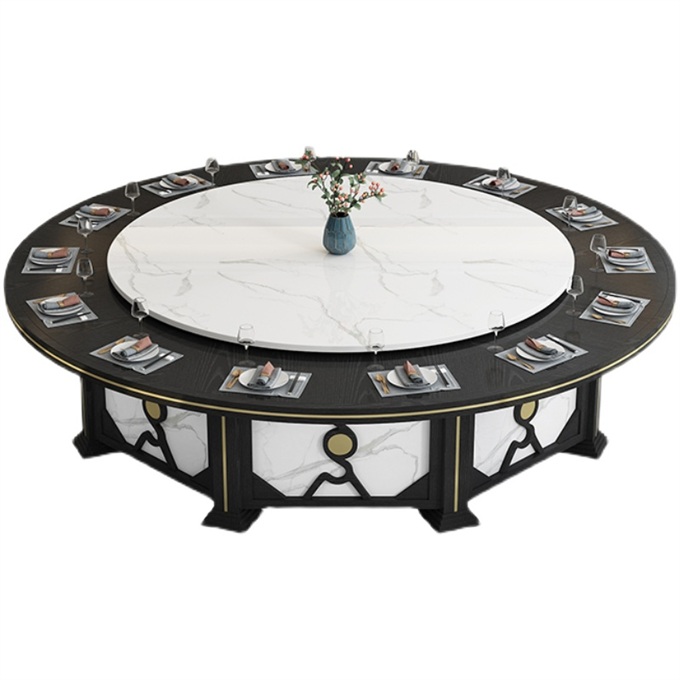 別墅豪華時尚中式實木20人台電動大圓餐桌