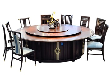 飯店包廂中式實（shí）木帶轉盤電動餐桌大（dà）圓桌