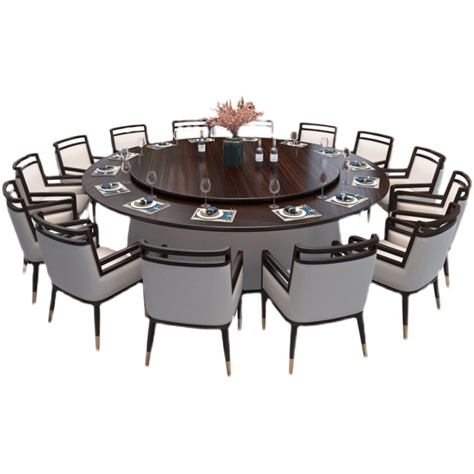 酒店包間中式實木2.2m電動旋轉(zhuǎn)大圓桌