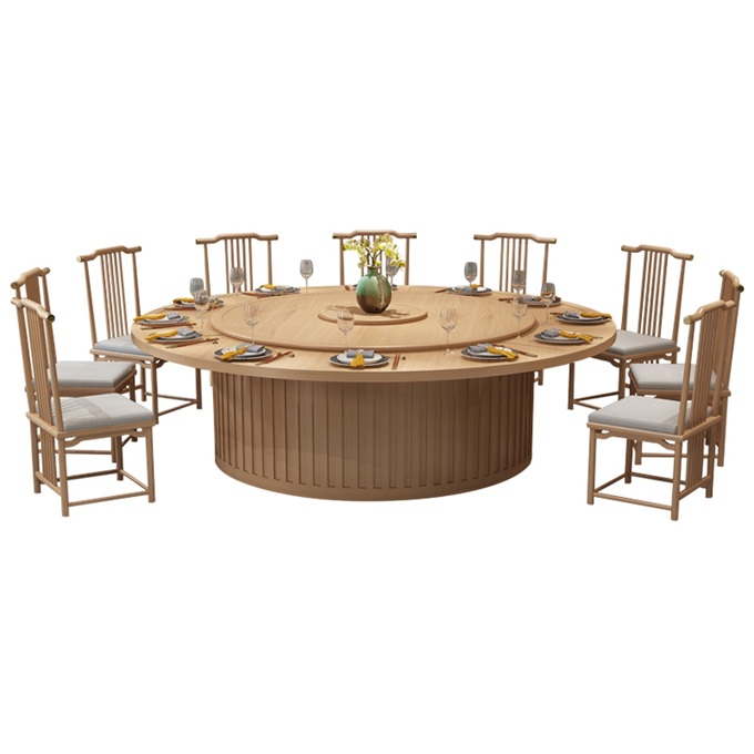 會所包房新中式田園(yuán)風實木自動旋轉餐桌