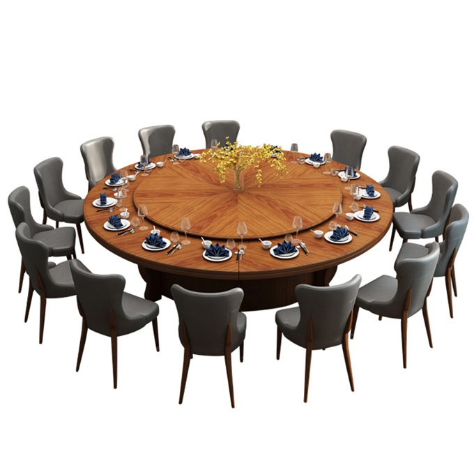 飯店包間時(shí)尚實(shí)木(mù)20人位電動轉盤(pán)的餐桌
