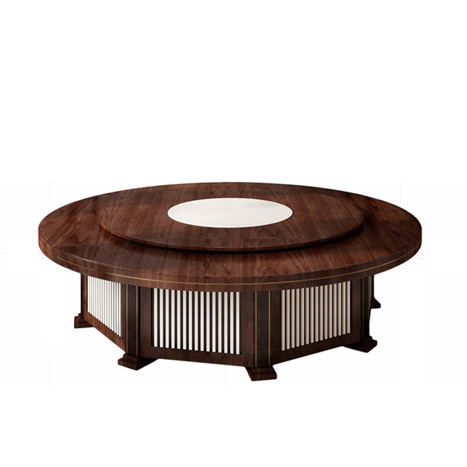 高(gāo)級會所包間新中式實木2.4米電(diàn)動(dòng)旋轉餐桌