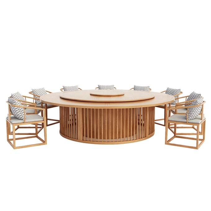 會所包房創意新中式(shì)實木自動旋轉大圓桌