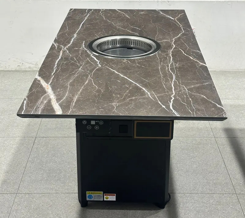 商用無煙電烤桌｜岩板台麵配（pèi）一體式排煙係統｜烤肉餐廳專用桌