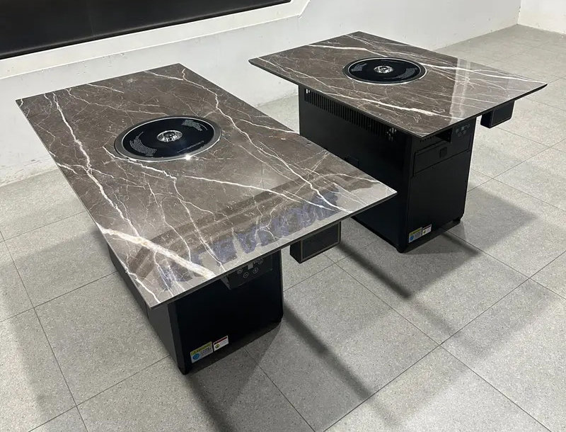 商用無煙電烤（kǎo）桌｜岩（yán）板台麵配一體式排煙係統｜烤肉餐廳專用（yòng）桌