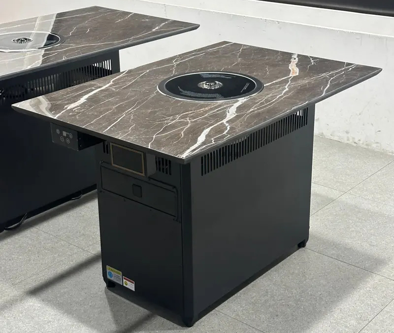 商用無煙（yān）電烤桌｜岩板台麵配一（yī）體式排煙係統｜烤肉餐廳專用桌