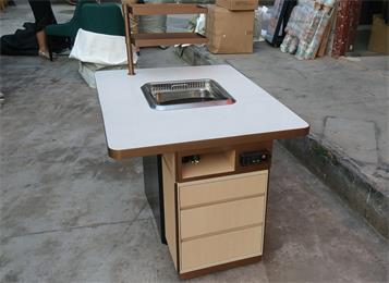 不鏽鋼封邊大理石（shí）台麵無煙火鍋桌子