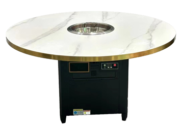 火鍋店時尚不鏽鋼封邊大理石圓形無煙火鍋桌