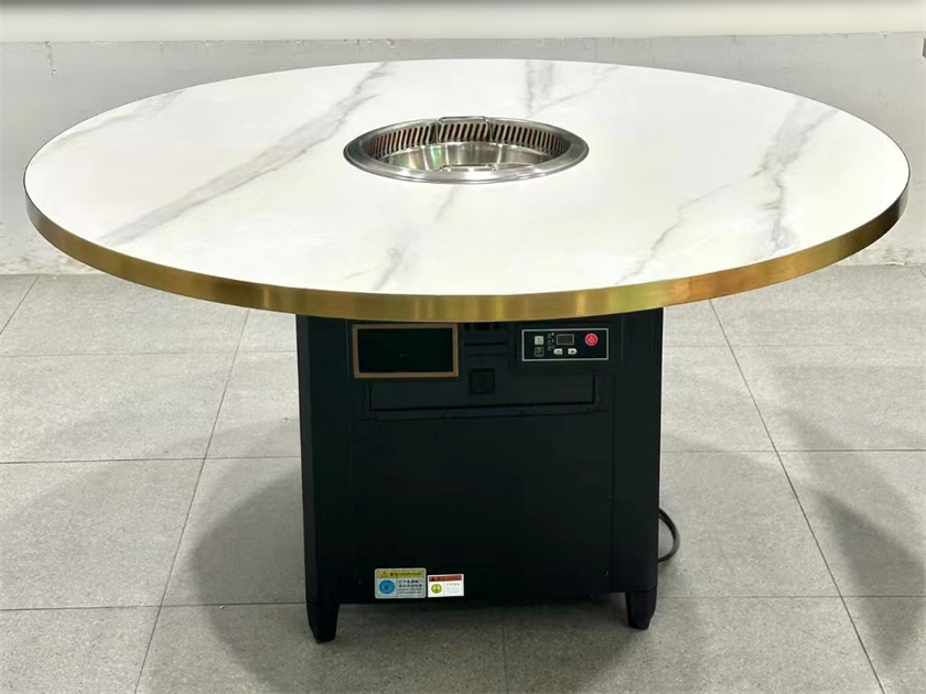火鍋店時尚不鏽（xiù）鋼封邊大理石圓形無煙火鍋桌