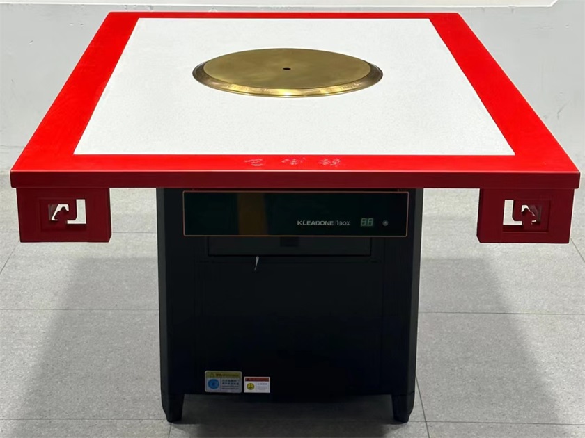 火鍋店中式複古實木封邊大理石無煙淨化火鍋桌