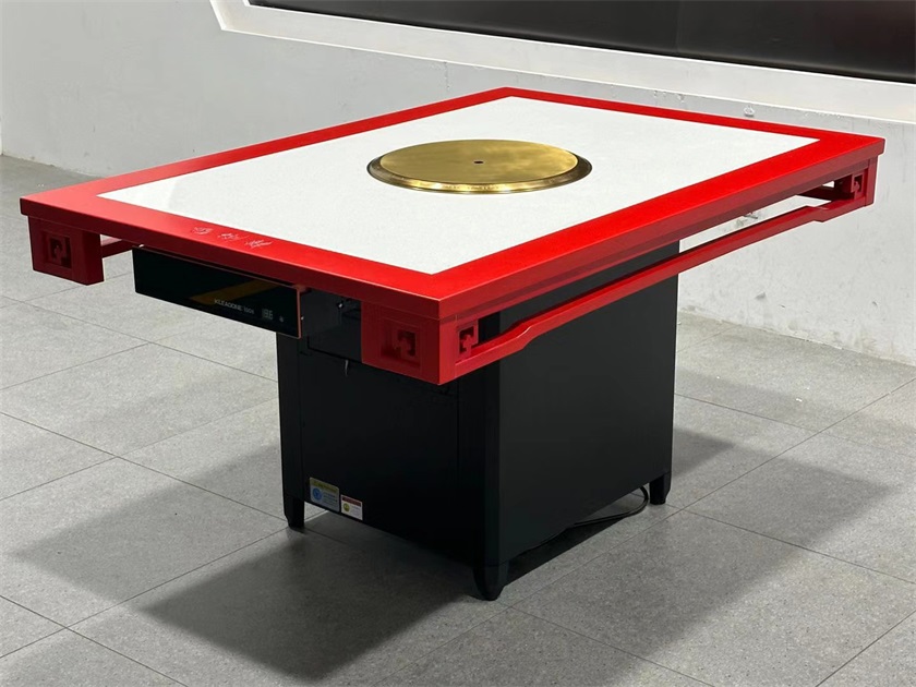 火鍋店中式複古實木封（fēng）邊大理石無煙淨化火（huǒ）鍋桌