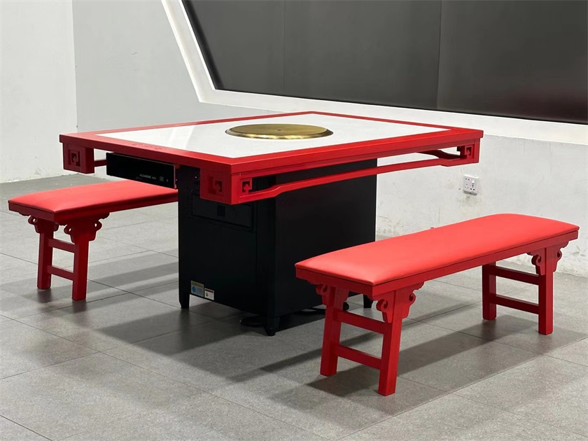 火鍋店中式複古實木封邊大理石無煙淨化火鍋桌