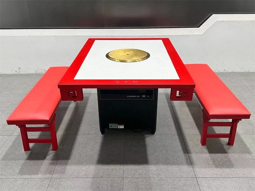 火鍋店中式複古實木封邊大理石無煙淨化（huà）火鍋桌