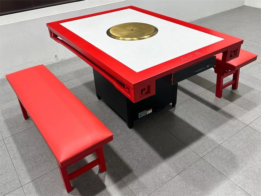 火鍋店（diàn）中式複古實木封邊大理石無（wú）煙淨化火鍋桌