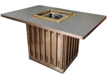 火鍋店時尚岩石板下沉式智能無煙火鍋桌