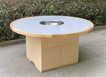 實木包邊大理石無煙淨化6人位圓（yuán）形火鍋桌