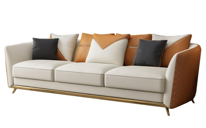 西餐廳美式簡約現代不鏽鋼皮革(gé)沙發