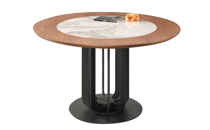 西餐廳新中式實木封邊大理石圓(yuán)桌