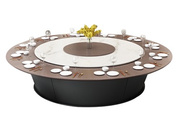 會所宴會大理石16人電動餐桌自動旋轉大圓桌（zhuō）
