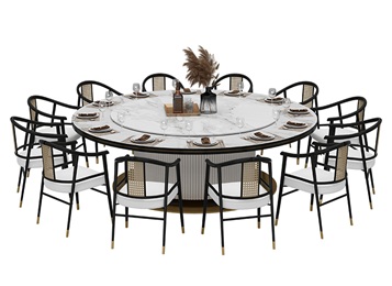 酒樓包房（fáng）時尚輕（qīng）奢天然大理石電動圓餐桌