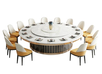 酒樓包房豪華大理石2.4米自動（dòng）旋轉餐桌