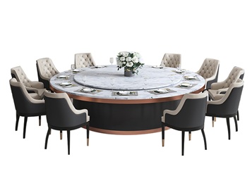 宴會聚餐不鏽鋼大理石帶自動轉盤的大圓桌